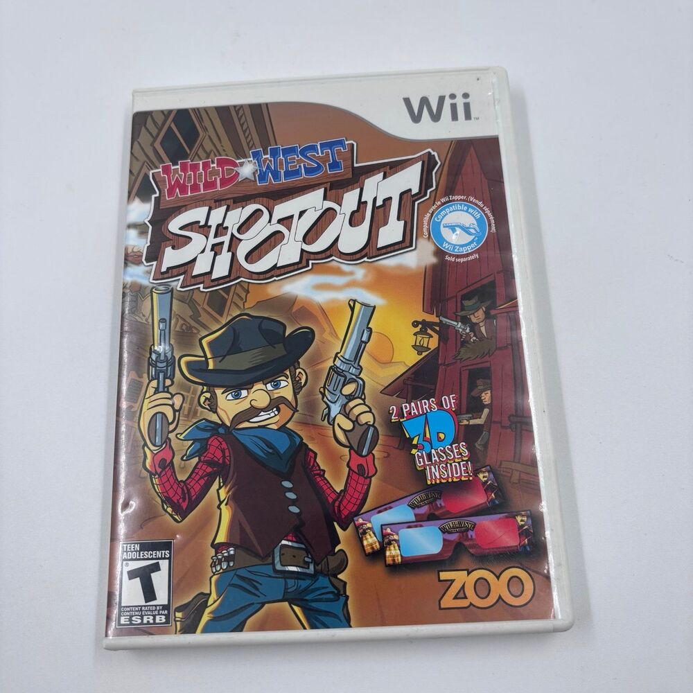 Wild West Shootout Nintendo Wii Disc Case Manual 3D Glasses CIB Tested